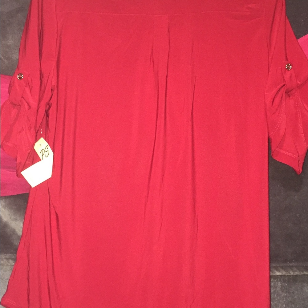 Red Shirt, mid length sleeves with gold buttons